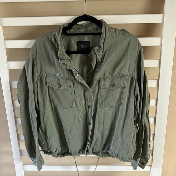Rails Jacket Collins Olive Green Full Zip Snap Military Utility Linen Blend - Picture 1 of 15
